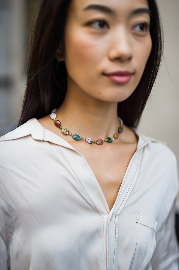 Multi-bead Jasper and Agate Choker Necklace