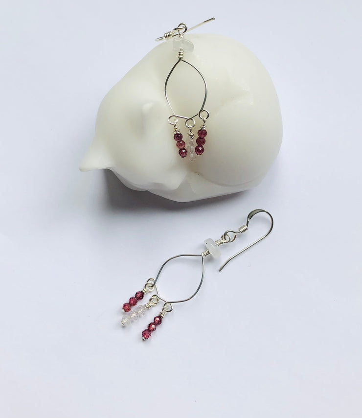 Garnet and Moonstone Dangle Earrings