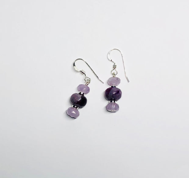 Purple Agate and Amethyst Earrings