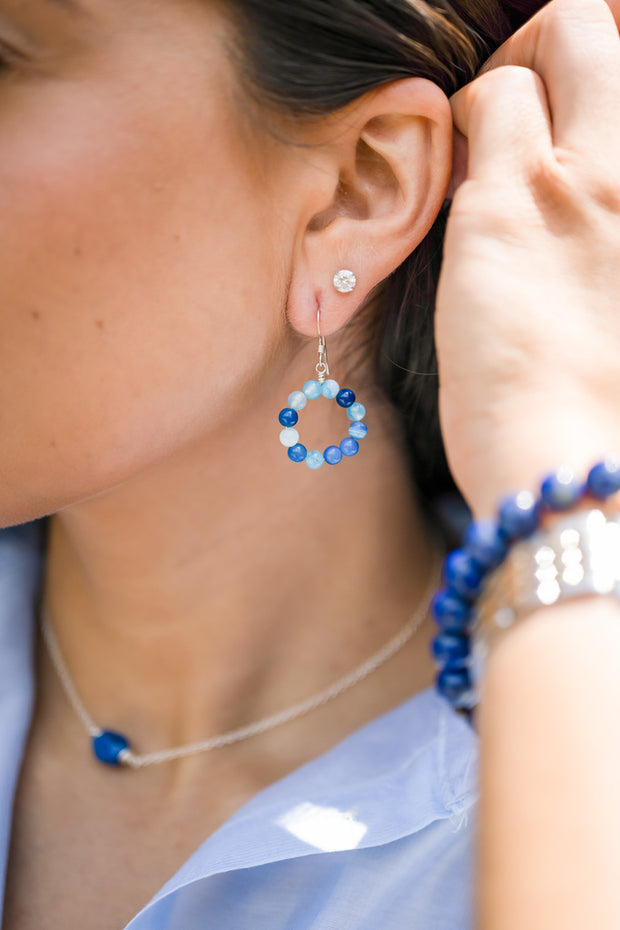 Blue Agate Round Earrings