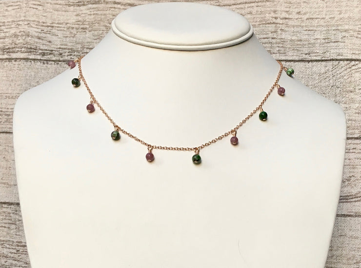 Pink Lepidolite and Ruby Zoisite Necklace