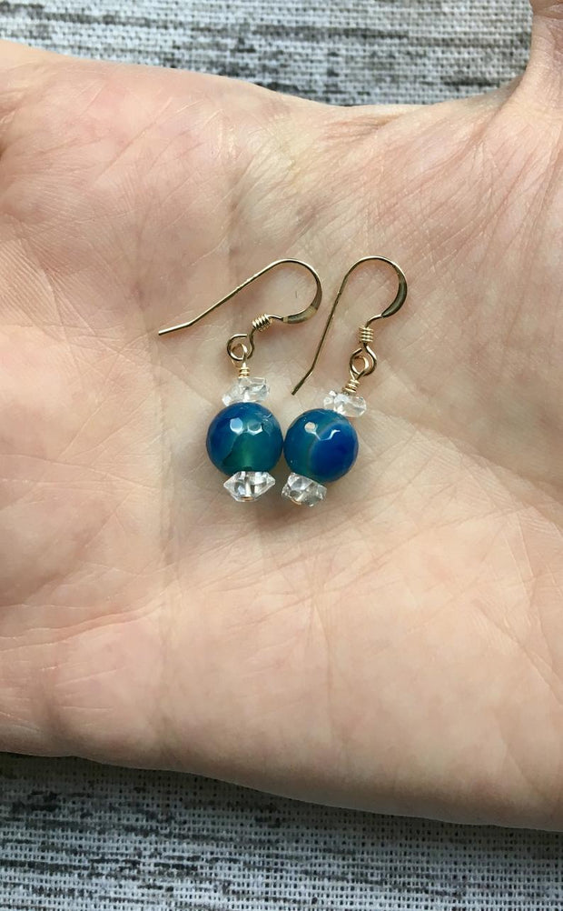 Blue Agate and Herkimer Diamond Earring