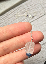 Raw Clear Quartz, Kyanite and Lapis Lazuli Necklace