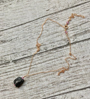 Raw Black Tourmaline and Pink Zircon Necklace