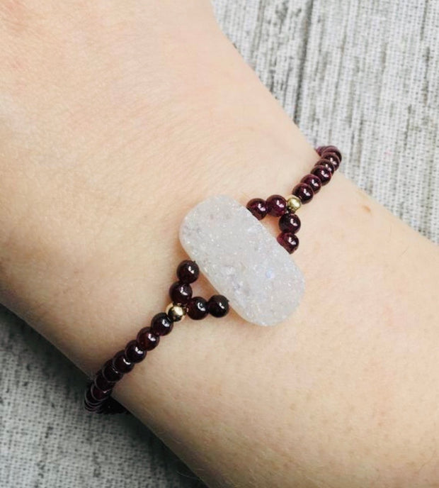Garnet and White Druzy Bracelet