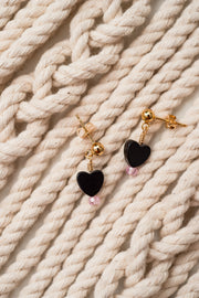 Black Onyx Heart and Zircon Bead Earring