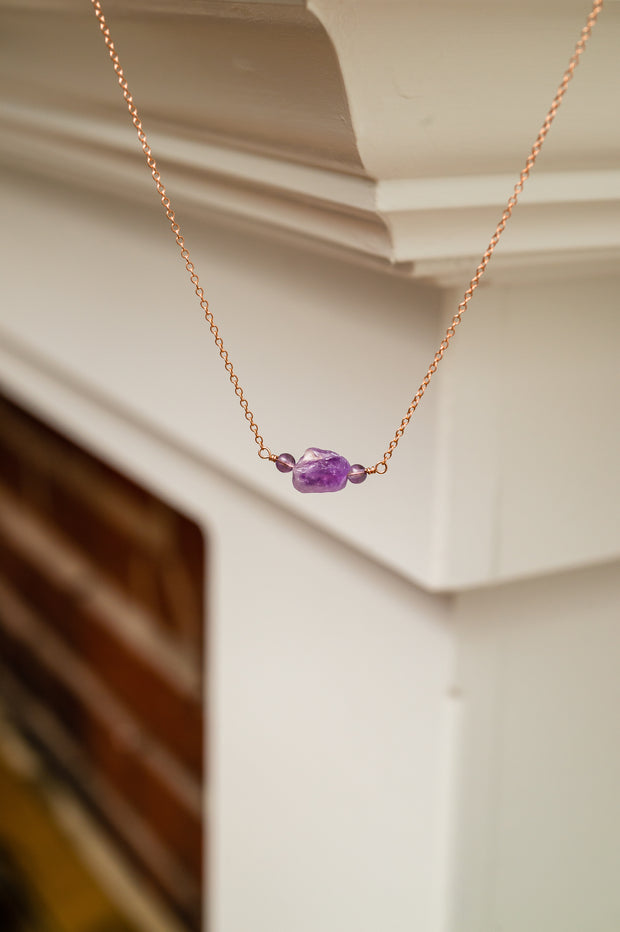 Raw Amethyst and Zircon Necklace