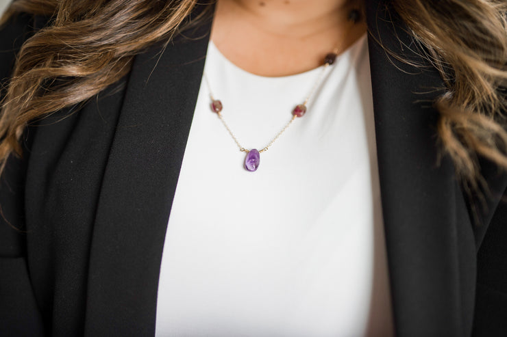 Long Amethyst and Tourmaline Necklace