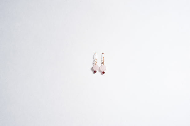 Rose Quartz Garnet Dangle Earring