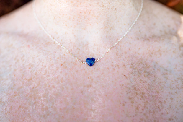 Lapis Lazuli Gemstone Heart Necklace with Herkimer Diamond Beads